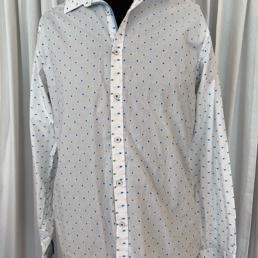 Penguin Mens White blue and green Polka Dot Shirt